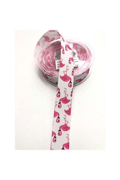 Hobigram Κορδέλα Grosgrain με σχέδιο Flamingo 2,5 cm Dgk-1100 – Κορδέλα, Κομψό Σχέδιο, Γυναικείο Αξεσουάρ – Κορδέλα