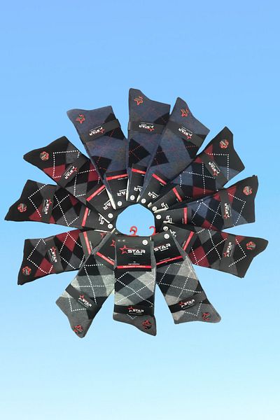 Star Socks Мъжки чорапи до глезена с каре от памук, 12 броя, 4 сезона