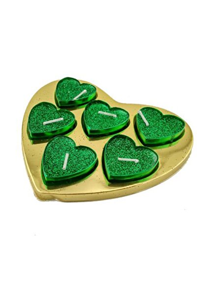 Genel Markalar Tealight Mum Simli Kalpli Kutulu - 6 Adet Yeşil