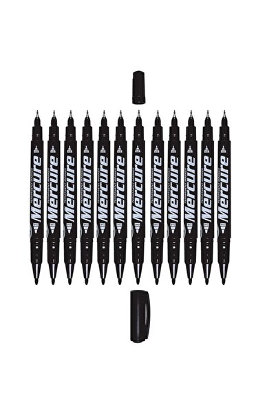 Mercure Siyah Cd Kalemi Çift Uçlu İnce Kalın Kalem 12 Adet Marker