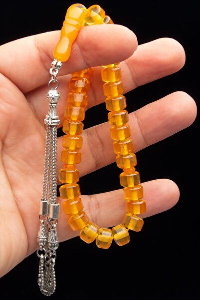 OTTOTESBİH Tekerlek Kesim 7x10mm Şeffaf Sarı Bilek Boy Kokulu Toz Kehribar Tesbih