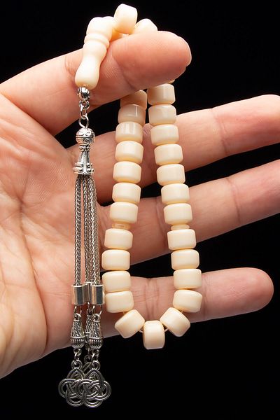 OTTOTESBİH عجلة قطع 7 × 10 ملم لون أبيض صدفة السلحفاة الإيرانية حجم المعصم المعطرة مسحوق العنبر سبحة صلاة