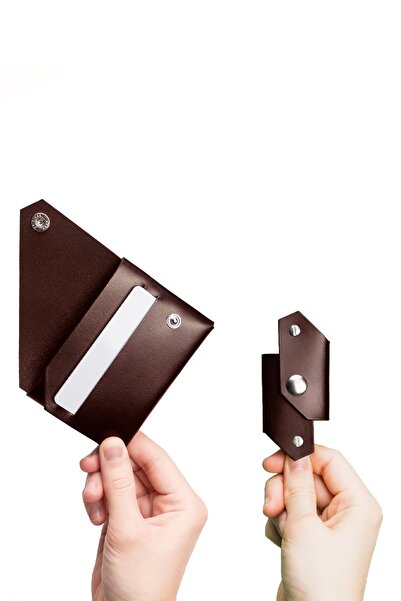 Garbalia Origami Vejital Deri Kahverengi Kartlık Cüzdan + Anahtarlık Set