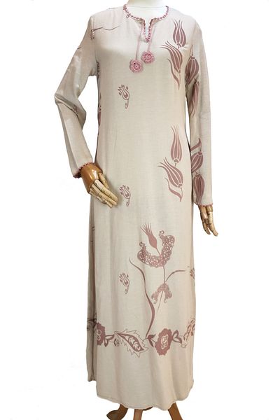 Reis Women's Beige Cotton Sile Cloth Hijab Dress