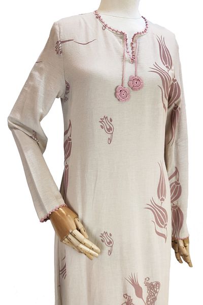 Reis Women's Beige Cotton Sile Cloth Hijab Dress