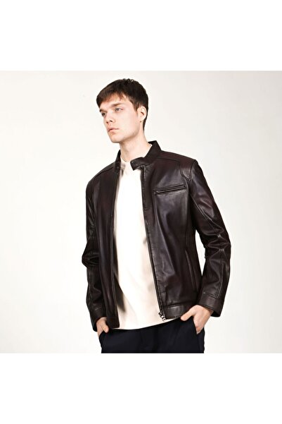 Dericlub معطف جلد بني للرجال