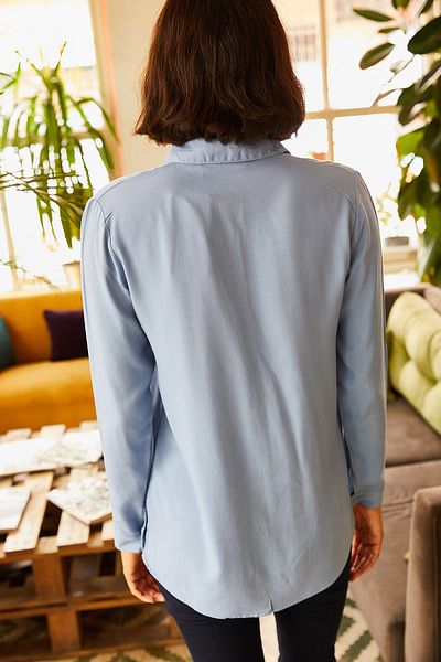 Olalook Cămașă de damă Baby Blue țesută din viscoză cu croială normală GML - 19000697