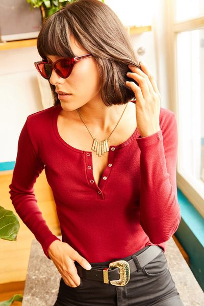 Burgundy Women Blouse & Tunic & Bustier Styles, Prices - Trendyol