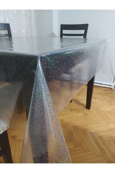 CEYDA Tablecloth Transparent Glitter PVC 0.22 mm Thick Gold Color 140x180 cm