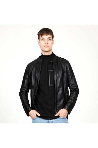 Dericlub Ronaldo Siyah Erkek Astarsız Deri Mont