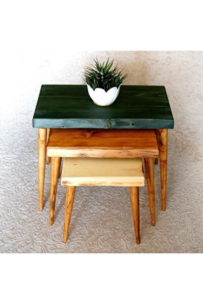 Mobenta Doğal Ağaç Masif Kütük 3’lü Zigon Sehpa