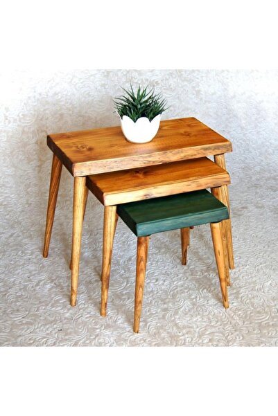 Mobenta Doğal Ağaç Masif Kütük 3’lü Zigon Sehpa