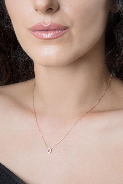Elika Silver Kadın Üç Boyutlu D Harfi Rose Kaplama 925 Ayar Gümüş Kolye