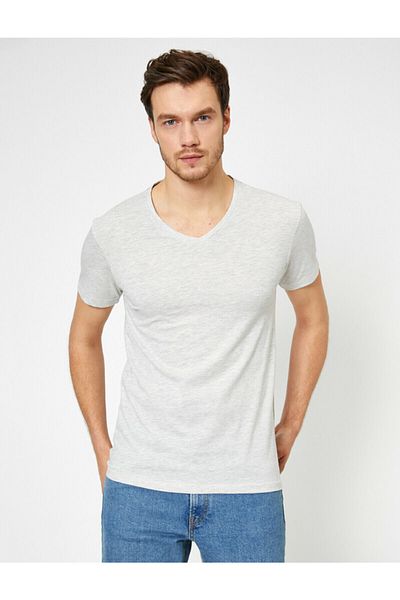 Koton Men's Gray V-Neck T-Shirt