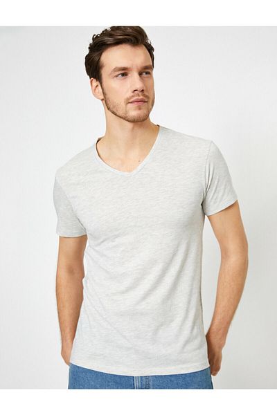 Koton Men's Gray V-Neck T-Shirt