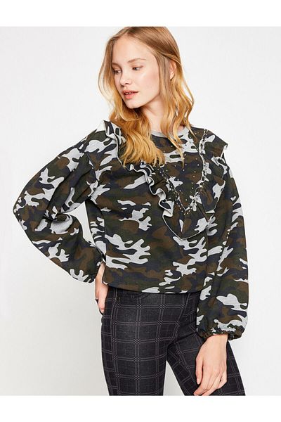 Koton Graues Damen-Sweatshirt 8KAL11583JK