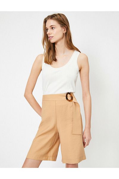 Koton Women's Brown Belt Detailed Shorts