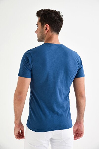 DYNAMO Men's Indigo Crew Neck 100% Cotton Basic T-shirt