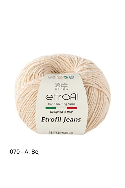 Etrofil Jeans 070 Açık Bej Örgü Ipi Yazlık Crop Elbise Amigurumi Motifli Pamuk Ip 50 gr 165 Metre