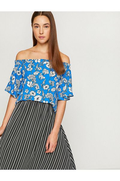 Koton Γυναικεία Μπλούζα Μπλε Off Shoulder 8YAK68746PW