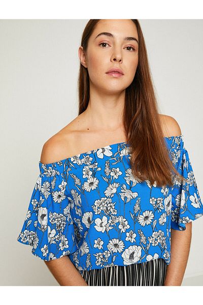 Koton Γυναικεία Μπλούζα Μπλε Off Shoulder 8YAK68746PW