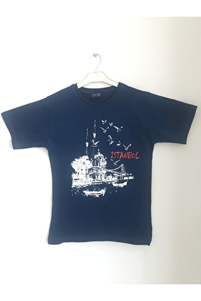 Unisex Lacivert Ortaköy Baskılı İstanbul T-shirt