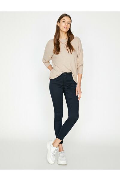 Koton Women's Navy Blue Slim Fit Trousers