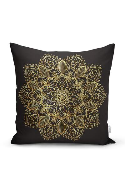 Realhomes غطاء وسادة من جلد الغزال مزدوج الجوانب مع تصميم ماندالا ذهبي على خل...