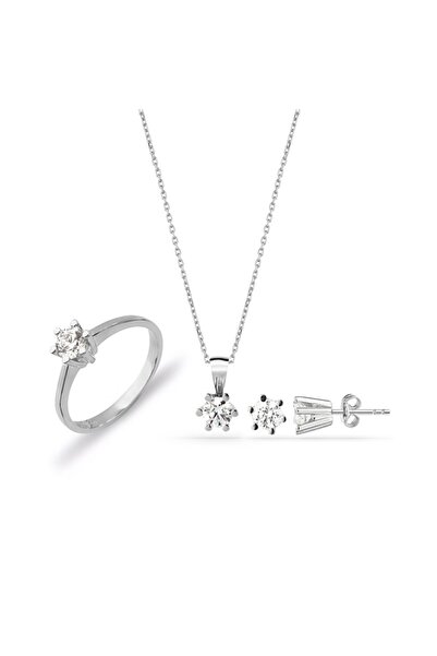 MySilvers Taşlı Set Kadın Rodyum