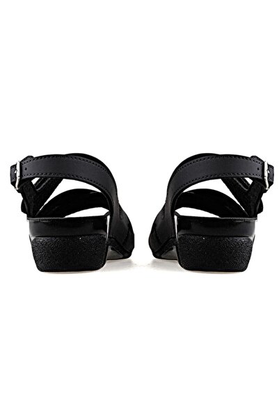 Ceyo Women's Black Thick Heeled Daily Anatomical Sandals Venice-8