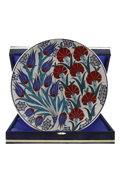 OTANTİK ÇİNİ Kırmızı Karanfil Mavi Lale Dekorlu Kurumsal Kadife Kutulu Hediye...