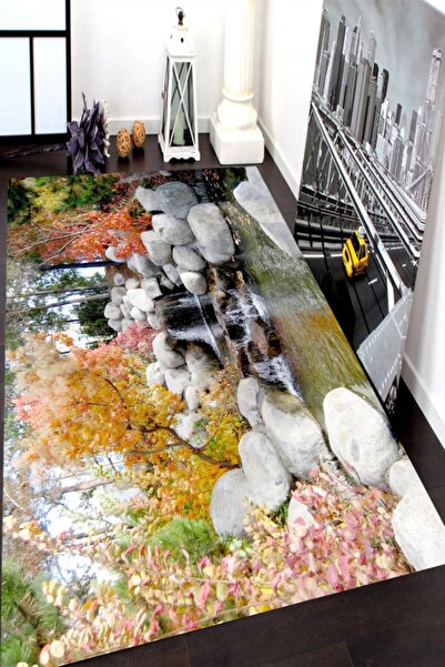 Resmiro Leke Tutmaz Yıkanabilir Kaymaz Dot Taban Dijital Baskı Salon Halısı M...