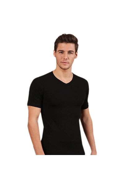 Berrak Men's Black V-Neck Lycra Short Sleeve Undershirt 3 Pieces
