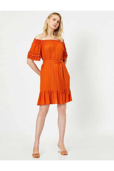 Koton Women's Orange Ruffle Detailed Dress 0YAK88835PW
