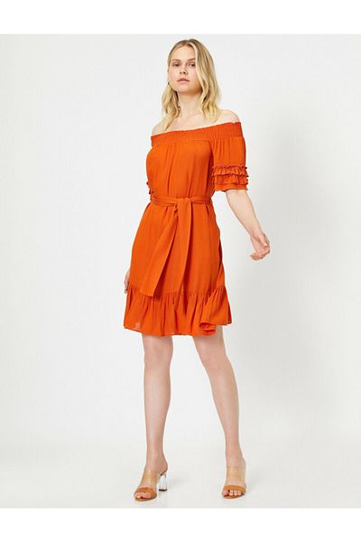 Koton Women's Orange Ruffle Detailed Dress 0YAK88835PW