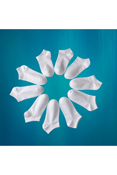 çorapmanya 10 Çift Beyaz Kadın Patik Çorap Bilek Boy