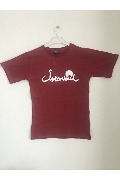 Unisex Bordo Kaligrafi El Yazısı Baskılı T-Shirt