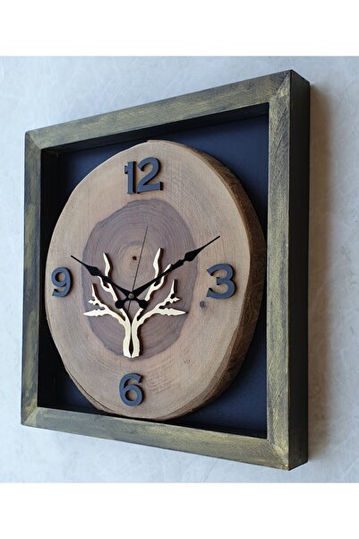 Markakanvas Doğal Masif Ahşap Ceviz Ağacı Kare Gold(altın)duvar , Masa Saati ...