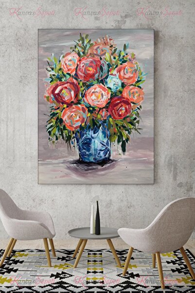 KanvasSepeti 90x120cm Büyük Boy Çicek Ve Vazo Kanvas Canvas Tablo Tablolar