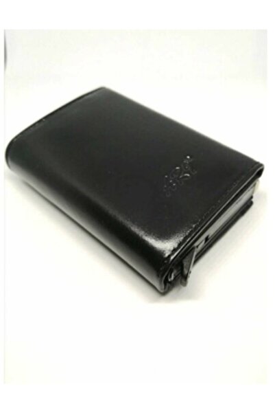ARI Men's Black Vera Leather Card Holder with Money Section and Mechanism
