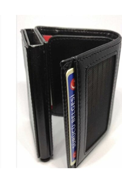 ARI Men's Black Vera Leather Card Holder with Money Section and Mechanism