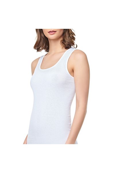 Seher Yıldızı Tricou alb pentru femei, pachet de 3 cu bretele late cu nervuri