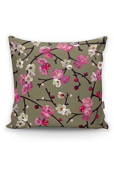 Realhomes Çiçek Açan Sakura Dalları Ile Kiraz Çiçekleri Tasarımlı Kırlent Kılıfı