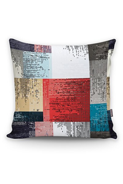 Realhomes Kırmızı Mavi Parçalı Noktalı Geometrik Kırlent Kılıfı