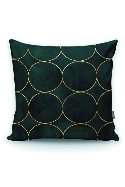 Realhomes Husă de pernă rotundă imprimată, verde apă închisă, auriu