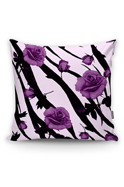 Realhomes Hayvan Deri Zemin Üzerine Mor Sulu Boya Baskılı Kırlent Kılıfı