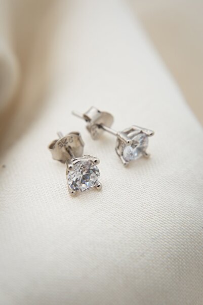 Elika Silver Kadın Tek Taş Model 925 Ayar Gümüş Küpe