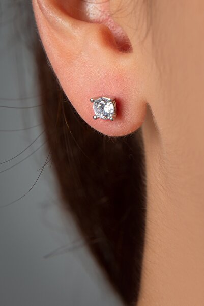 Elika Silver Kadın Tek Taş Model 925 Ayar Gümüş Küpe