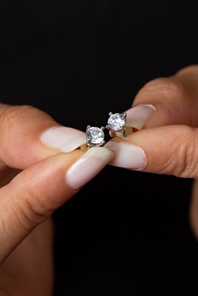 Elika Silver Kadın Tek Taş Model 925 Ayar Gümüş Küpe