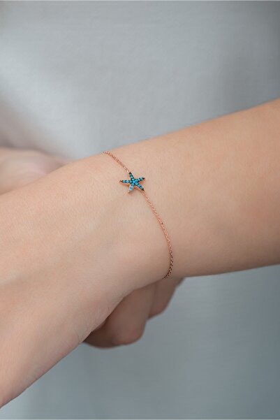 Nereze 925 Ayar Gümüş Turkuaz Taşlı Deniz Yıldızı Kadın Gümüş Bileklik